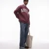 Topman Oversized Fit Sweatshirt With Austin Chenille Embroidery In Burgundy For Men -Daily Wardrobe Shop 207293967 1 burgundy