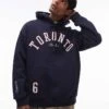 Topman Oversized Fit Hoodie With Toronto Applique Embroidery In Navy For Men -Daily Wardrobe Shop 207293983 1 navy