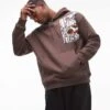 Topman Oversized Fit Hoodie With Floral Patch Print And Embroidery In Brown For Men -Daily Wardrobe Shop 207293996 1 brown