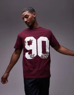 Topman Premium Oversized Fit T-shirt With 90 Floral Print And Embroidery In Burgundy For Men 11 Topman Premium Oversized Fit T-shirt With 90 Floral Print And Embroidery In Burgundy For Men -Daily Wardrobe Shop 207297812 1 burgundy 1