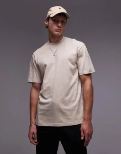 Topman Oversized Fit T-shirt In Stone For Men -Daily Wardrobe Shop 207298535 1 stone 1