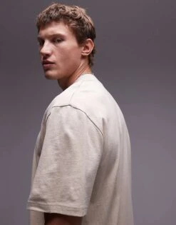 Topman Oversized Fit T-shirt In Stone For Men -Daily Wardrobe Shop 207298535 3