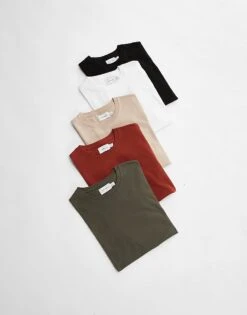 Topman 5 Pack Regular Fit T-shirt In Black, White, Stone, Khaki And Burgundy For Men Multi