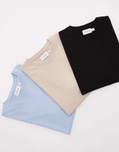 Topman 3 Pack Regular Fit T-shirt In Black, Stone And Light Blue For Men Multi -Daily Wardrobe Shop 207298615 1 multi 1