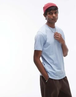 Topman Regular Fit T-shirt In Blue For Men Light Blue -Daily Wardrobe Shop 207298647 1 lightblue 1