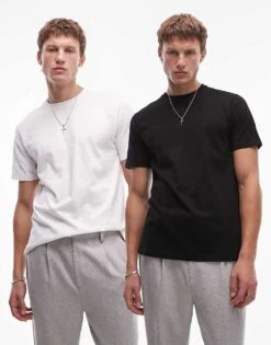 Topman 2 Pack Regular Fit T-shirt In Black And White For Men Multi