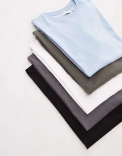 Topman 5 Pack Regular Fit T-shirt In Black, White, Grey, Khaki And Light Blue For Men Multi