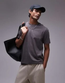Topman Regular Fit T-shirt In Charcoal For Men Grey 10 Topman Regular Fit T-shirt In Charcoal For Men Grey -Daily Wardrobe Shop 207298687 4