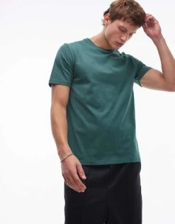 Topman Regular Fit T-shirt In Green For Men Dark Green -Daily Wardrobe Shop 207298703 1 darkgreen 1
