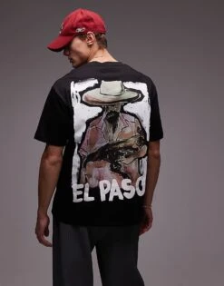 Topman Premium Oversized Fit T-shirt With Front And Back Painted Print In Black For Men -Daily Wardrobe Shop 207324584 1 black 1