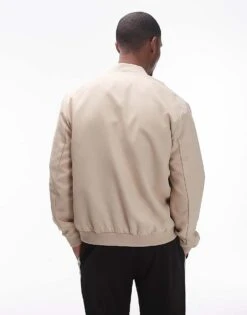 Topman Lightweight Bomber Jacket In Beige For Men -Daily Wardrobe Shop 207334620 4