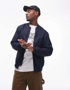 Topman Lightweight Bomber Jacket In Navy For Men