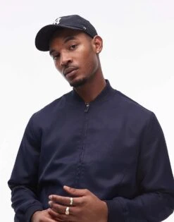 Topman Lightweight Bomber Jacket In Navy For Men -Daily Wardrobe Shop 207334628 4