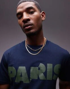 Topman Extreme Oversized Fit T-shirt With Paris Print In Navy For Men -Daily Wardrobe Shop 207374011 3