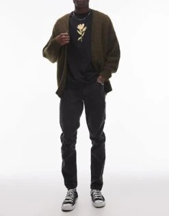 Topman Stretch Skinny Jeans In Washed Black For Men