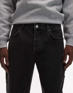 Topman Straight Carpenter Jeans In Washed Black For Men -Daily Wardrobe Shop 207375910 5
