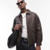 Topman Faux Leather Harrington Jacket In Brown For Men -Daily Wardrobe Shop 207377045 1 brown