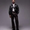 Topman Faux Leather Harrington Jacket In Black For Men -Daily Wardrobe Shop 207378452 1 black