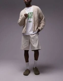 Topman Washed Cotton Short In Neutral For Men Stone -Daily Wardrobe Shop 207394635 3