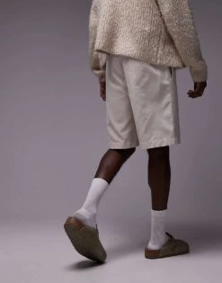 Topman Washed Cotton Short In Neutral For Men Stone -Daily Wardrobe Shop 207394635 4