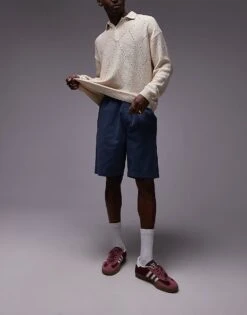 Topman Washed Cotton Short In Blue For Men Mid Blue