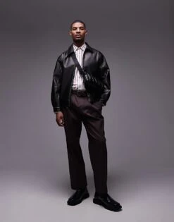 Topman Long Sleeve Oversized Stripe Shirt In Brick Red For Men Burnt Red -Daily Wardrobe Shop 207394892 3