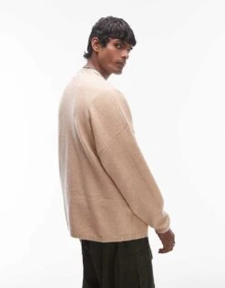 Topman Knitted Cardigan In Ecru With Floral Embroidery For Men -Daily Wardrobe Shop 207398755 3