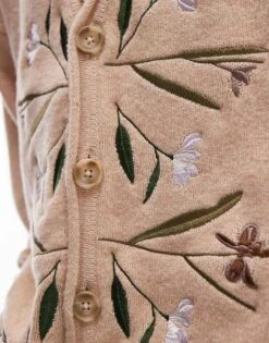 Topman Knitted Cardigan In Ecru With Floral Embroidery For Men -Daily Wardrobe Shop 207398755 4