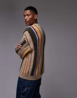 Topman Knitted Stripe Jumper In Multi Stripe For Men -Daily Wardrobe Shop 207398763 3