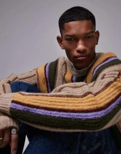 Topman Knitted Stripe Jumper In Multi Stripe For Men -Daily Wardrobe Shop 207398763 4