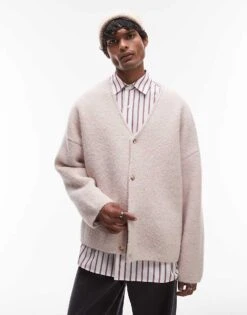 Topman Soft Brushed Cardigan In Ecru For Men -Daily Wardrobe Shop 207398777 1 ecru 1