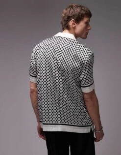 Topman Short Sleeve Geo Satin Shirt In Black For Men -Daily Wardrobe Shop 207399141 2