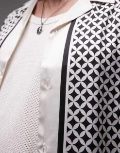 Topman Short Sleeve Geo Satin Shirt In Black For Men -Daily Wardrobe Shop 207399141 3