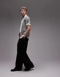 Topman Short Sleeve Geo Satin Shirt In Black For Men -Daily Wardrobe Shop 207399141 4