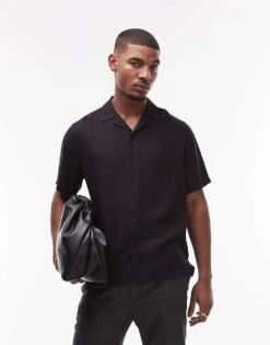 Topman Short Sleeve Shirt In Black For Men -Daily Wardrobe Shop 207399142 1 black 1
