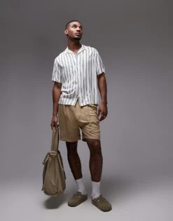 Topman Short Sleeve Striped Shirt In Green For Men -Daily Wardrobe Shop 207399165 4