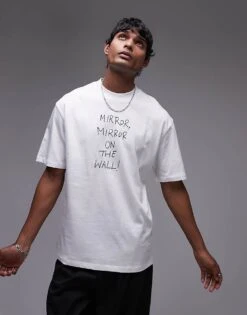 Topman Oversized Fit T-shirt With Mirror Mirror Embroidery In White For Men 8 Topman Oversized Fit T-shirt With Mirror Mirror Embroidery In White For Men -Daily Wardrobe Shop 207401994 2