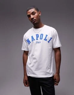 Topman Oversized Fit T-shirt With Napoli Print In White For Men -Daily Wardrobe Shop 207402002 1 white 1