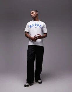 Topman Oversized Fit T-shirt With Napoli Print In White For Men -Daily Wardrobe Shop 207402002 4