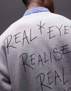 Topman Oversized Fit Sweatshirt With Real Lies Print In Grey Marl For Men -Daily Wardrobe Shop 207411964 4
