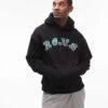 Topman Oversized Fit Hoodie With Roma Applique Embroidery In Black For Men