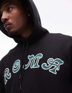 Topman Oversized Fit Hoodie With Roma Applique Embroidery In Black For Men 9 Topman Oversized Fit Hoodie With Roma Applique Embroidery In Black For Men -Daily Wardrobe Shop 207424995 3