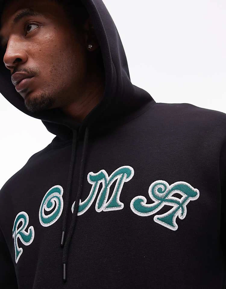 Topman Oversized Fit Hoodie With Roma Applique Embroidery In Black For Men 5 Topman Oversized Fit Hoodie With Roma Applique Embroidery In Black For Men - Image 3