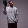 Topman Oversized Fit Sweatshirt With Front And Back Tokyo Textured Print In Grey Marl For Men -Daily Wardrobe Shop 207425018 1 greymarl