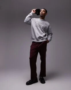 Topman Oversized Fit Sweatshirt With Front And Back Tokyo Textured Print In Grey Marl For Men -Daily Wardrobe Shop 207425018 4