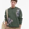 Topman Oversized Fit Sweatshirt With Front And Back Floral Motif Print In Washed Green For Men -Daily Wardrobe Shop 207425026 1 washedgreen