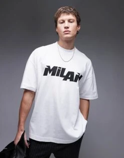Topman Extreme Oversized Fit T-shirt With Milan Print In White For Men