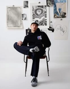 Topman X Becky Baier Oversized Fit Hoodie With Front And Back Patch Print And Embroidery In Black For Men Washed Black -Daily Wardrobe Shop 207433891 4