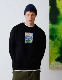 Topman X Alice Hartley Oversized Fit Sweatshirt With Front And Back Floral Patch Embroidery In Black For Men -Daily Wardrobe Shop 207433911 1 black 1