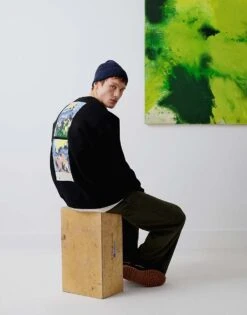 Topman X Alice Hartley Oversized Fit Sweatshirt With Front And Back Floral Patch Embroidery In Black For Men -Daily Wardrobe Shop 207433911 3